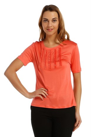 T-shirtSOLO TRİKOA19A005-1Solo Payet Detaylı Merserize Süper Lüks Örme Kumaş T-Shirt